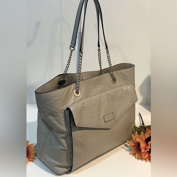 Kate Spade Gray Leather Chain-Link Shoulder Tote Chic Everyday Bag - Picture 4 of 12